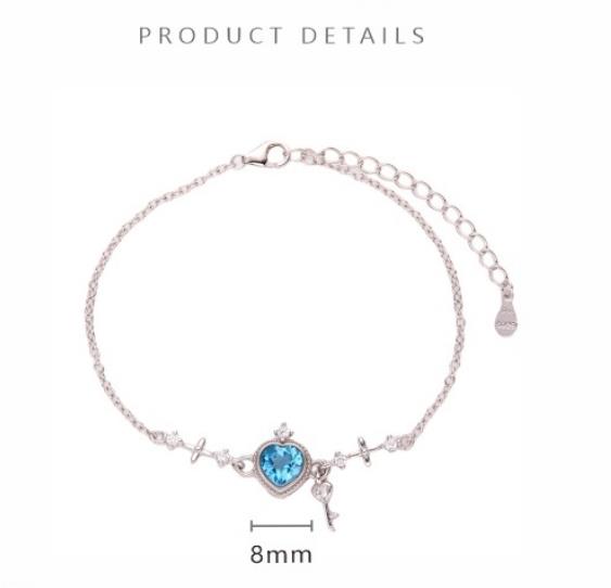 S925 Sterling Silver Bracelet with Natural Garnet Colorful Gemstones and Topaz Heart-shaped Lock